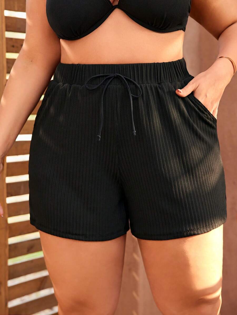 Swim Vcay Kích thước lớn Của phụ nữ Vòng eo có thể điều chỉnh Buộc Túi Bơi đáy - màu đen - Xem 1