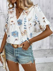 SHEIN LUNE Blusa Envolvente Impresa Al Azar Para Mujer - Blanco - Ver 4