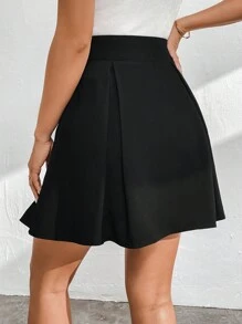 SHEIN Privé Của phụ nữ Nút Trang trí Cao eo Váy - màu đen - Xem 2