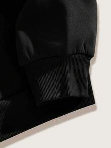 SHEIN EZwear Của phụ nữ áo có mũ Lông cừu Áo nỉ Với Love In thư Và Dây rút - màu đen - Xem 4