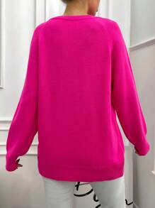 EURMUSE V-Neck Raglan Sleeve Sweater Pullover - Pink - View 2