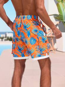 Surfspeed Men's Tropical Printed Beach Shorts - Orange - View 2