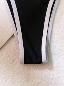 SHEIN Swim Summer Beach Women's Color Block Halter Neck Separated Bikini Set Wedding - Black and White - View 5