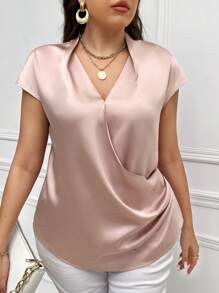 SHEIN Clasi Blusa envolvente llana de talla grande - Rosa - Ver 5