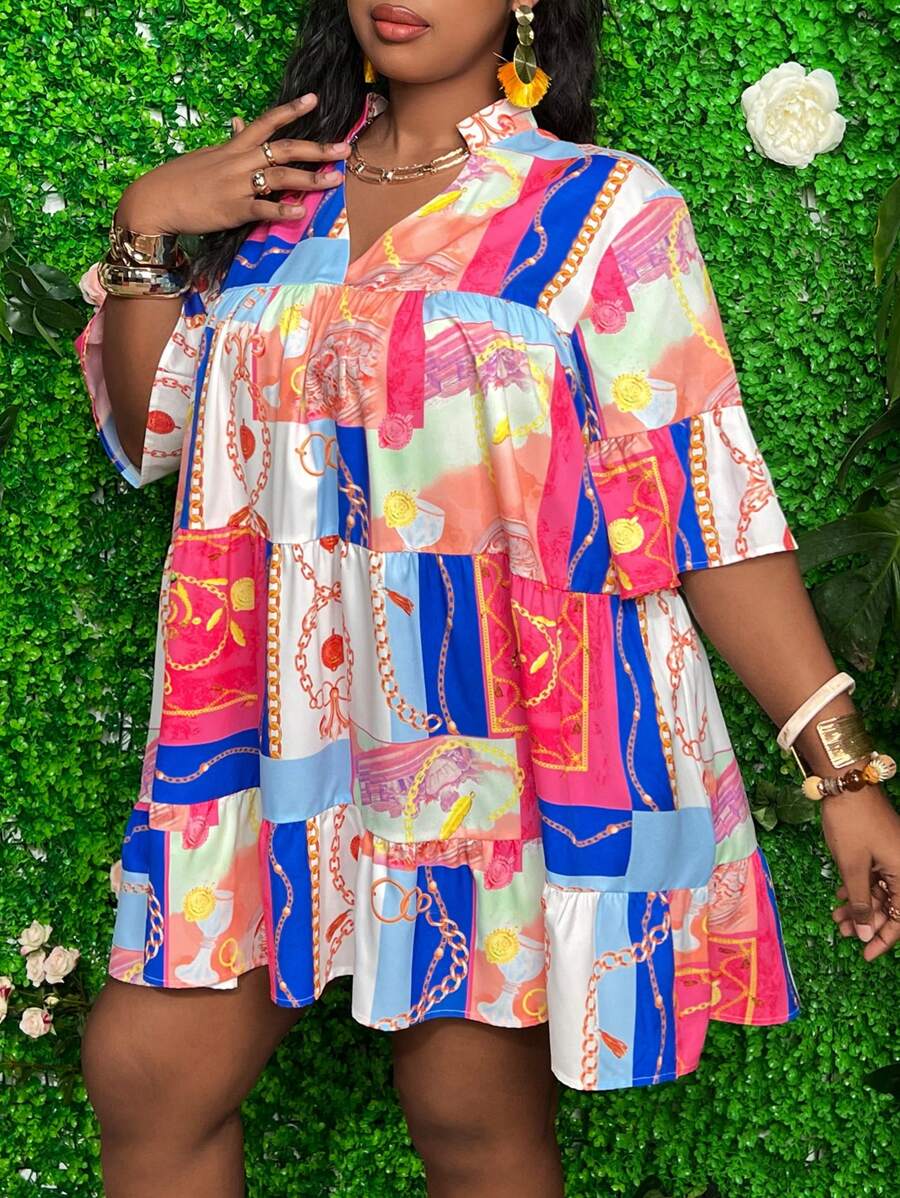 Slaydiva Printed A-Line Dress - Multicolor - View 1