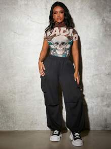 Slaydiva Casual Solid Street Cargo Pocket Parachute Broek