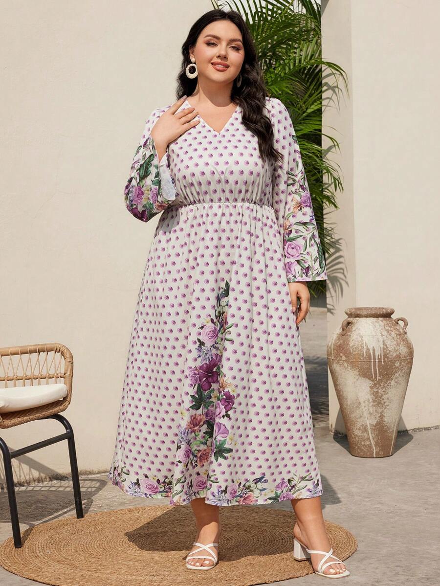 Seusyu Váy thắt lưng in họa tiết kiểu Ả Rập cỡ lớn dành cho nữ - Nhiều màu - Xem 1