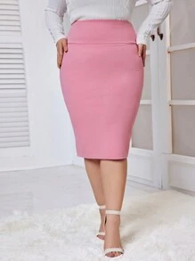 SHEIN Essnce 大尺寸純色高腰裙