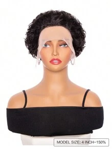 Transparent Lace Water Wave Pixie Cut 12 X 1 Curly Lace Frontal Wigs 150% Density 4 Inch Natural Black Color Pre-Plucked Natural Hairline Human Hair