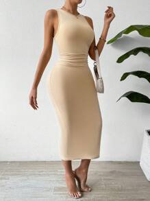 Chiquease 3pcs Pleated Detail Sleeveless Dress Maxi Women Outfit - Multicolor - View 5