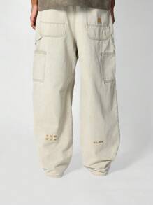 SUMWON 宽松实用木匠工作裤休闲阔腿牛仔裤，多口袋舒适街头装幸运符节日表演裤 - 綠色 - 查看 6