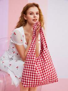 SHEIN MOD Sac à bandoulière à carreaux rouges mignon pour filles et femmes, pour l'été, l'école, le pique-nique, avec une grande capacité, sac pour l'école, les adolescents, les étudiants, pour les livres, la Saint-Valentin