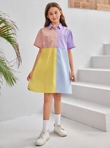 Vestido De Punto Con Cuello Informal Y Corte Holgado Para Niña Tween