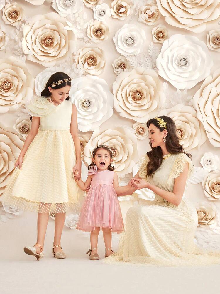 DRMZ Baby Girl Baby Girl Elegant Mesh & Bowknot Patchwork Sleeveless Dress