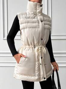 EURMUSE Drawstring Waist Puffer Vest Coat - White - View 4