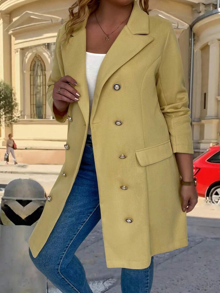 Plus Lapel Neck Double Breasted Overcoat