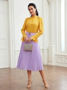 MOTF PREMIUM Women Skirts Berlipat Zip Plain Anggun - Purple - View 7