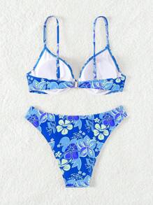 Swim Vcay Summer Beach Random Printed Bikini Set With Steel Ring - Multicolor - View 4