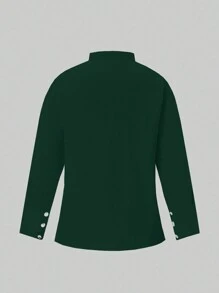 SHEIN LUNE Rozmiar Plus Damski Jednolity kolor Długi Rękaw Koszula - Ciemnozielony - Zobacz 2