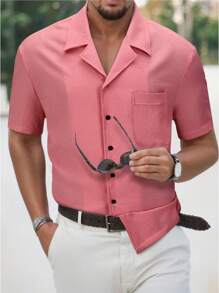 Manfinity Homme Camisa Rosa Texturizada De Manga Corta De Talla Grande Para Hombres