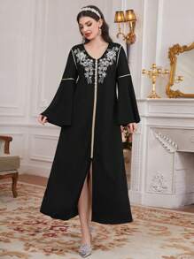 Al Najma Hạt Nghệ Embellished Tay áo loe Đầm - màu đen - Xem 7