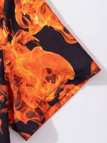 Teen Boys' Casual Street Flame & Letter Printed Shirt