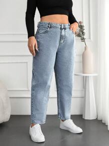 EURMUSE Mom Fit Kích thước lớn Của phụ nữ Denim Quần jean - Rửa nhẹ - Xem 4