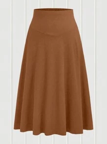 Flirla 純色百褶裙 - 棕色 - 查看 1