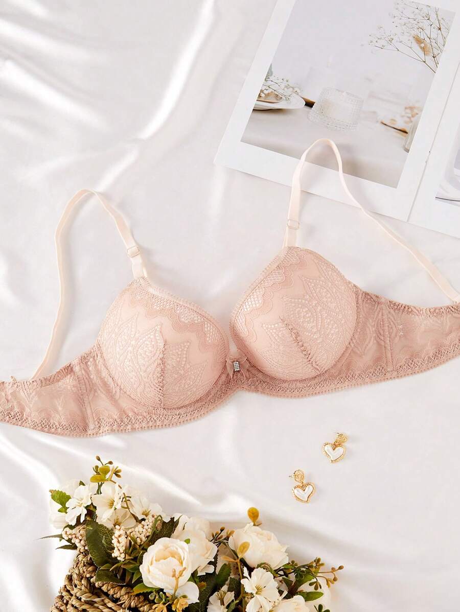 Ladies' Lace Underwire Bra With Underwire, Sold Separately, Suitable For Wedding Season - Pink - View 1
