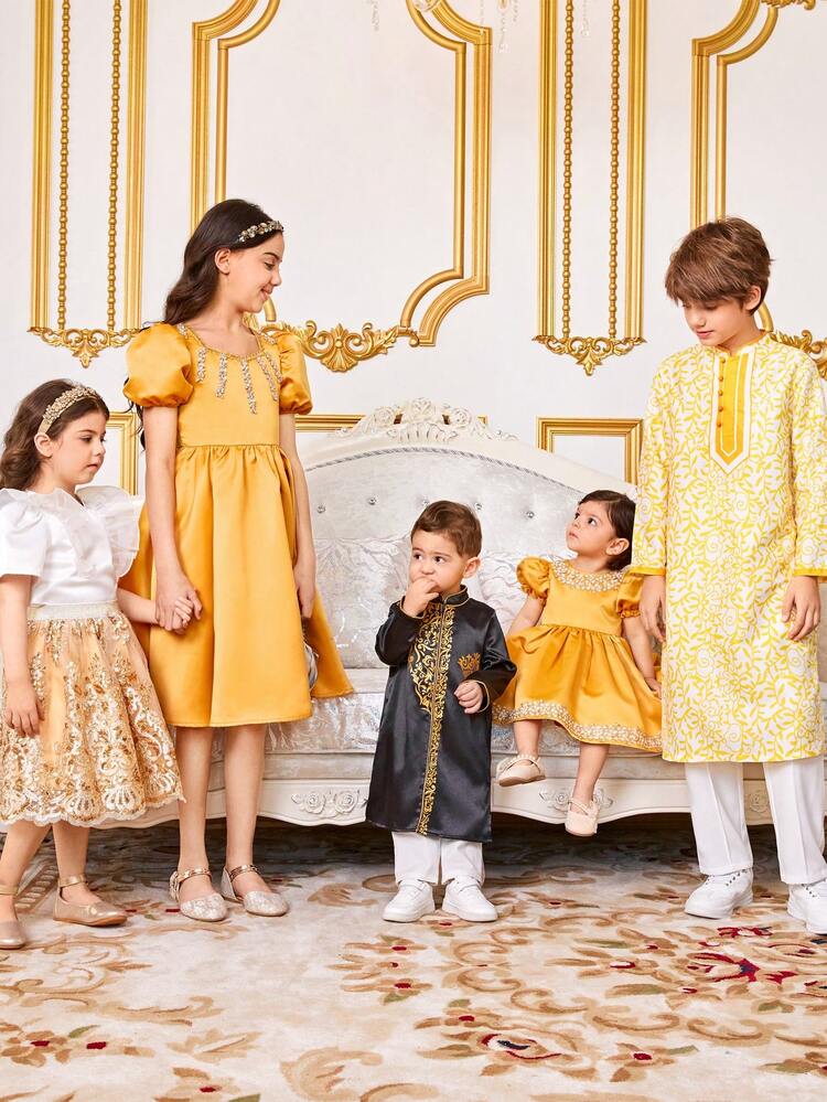 Baby Girl Elegant Flower Patchwork Short Sleeve Dress