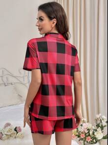 Rô Kiểm tra Mẫu Ngắn tay Áo sơ mi Và Quần short Trang phục mặc nhà Bộ - Nhiều màu - Xem 2