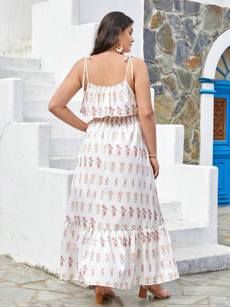 Plus Size Summer Holiday White Daisy Floral Print Strap Beach Dress