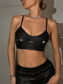 SHEIN ICON Patch Cami ngọn Với Kim loại Nghiên cứu Đồ trang trí - màu đen - Xem 1