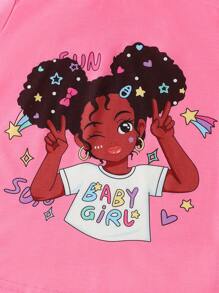 SHEIN Trẻ Cô gái Phong cách Đơn giản Áo thun Với In Và Mát mẻ Tiếng Anh In thư Trang phục trên phố Quần Mùa hè - Màu Hồng Tươi - Xem 5