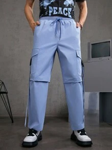 Manfinity VCAY Pantalones Azules Sueltos Para Hombre Con Hebilla Y Bolsillos Para El Uso Diario En Primavera Y Verano - Azul - Ver 5