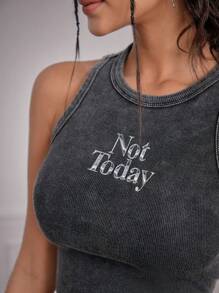 Forever 21 Của phụ nữ Không tay Áo ba lỗ Với In thư - màu đen - Xem 3