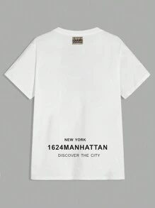 SHEIN Cottnline Men's Basic T-Shirt With Printed Design On The Back, Unisex Style - White - View 1