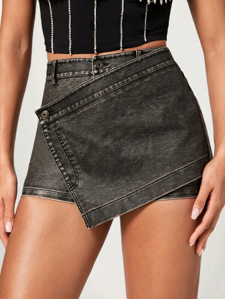 Asymmetrical Vintage Washed 2 In 1 Skort