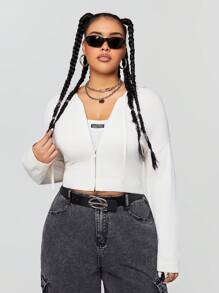 SHEIN EZwear CURVE Sudadera Con Capucha Casual De Talla Grande Y Diseño Corto Con Cierre De Cremallera En Invierno