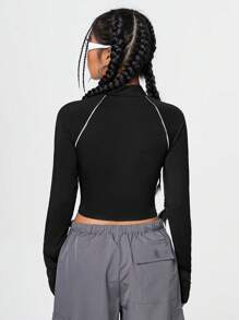 SHEIN Coolane 女士反光條紋長袖t恤 - 黑色 - 查看 2