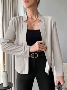 EURMUSE Veste Blazer De Couleur Unie Avec Bouton Sur Le Devant Pour Femme - Nude - Voir 6