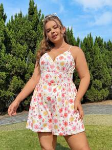 SHEIN Qutie 春季大尺碼花卉印花連身衣 - 彩色 - 查看 1