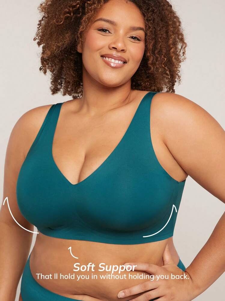 LUVLETTE Talla grande Sujetador inalámbrico de cuello profundo homewear - Verde Oscuro - Añade 2