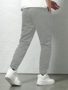 EURMUSE Pantalones de chándal con cordón en la cintura y estampado de letra para hombre - Gris - Ver 2