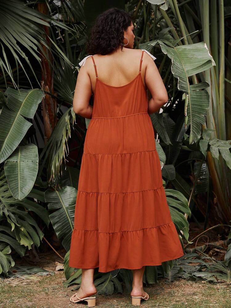 Plus Size Women's Fringe Edge Multi-Layer Ruffle Hem Dress