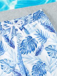 SHEIN Tween Boys' Drawstring Full Printed Beach Shorts - Blue - View 3