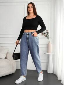 EURMUSE Mom Fit Denim Jeans For Plus Size Women - Light Wash - View 5