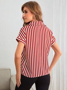 SHEIN Frenchy Striped Print Batwing Sleeve Shirt Christmas Red Summer New Year