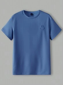 Manfinity Unisex 3pcs Pack Men Knitted Short Sleeve T-Shirt With Embossed Round Neckline, For Going Out, For Friends, Couple Things