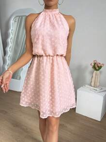 SHEIN Privé Eo-thắt chặt Halter Neck Đầm - Hồng - Xem 6